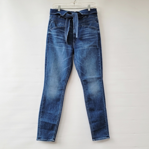 Mother Triple Stack Looker Wish on a Star Jeans Size 31 Blue High Waist Tie - Picture 2 of 16
